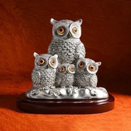 999 Silver Plated Owl Family Showpiece