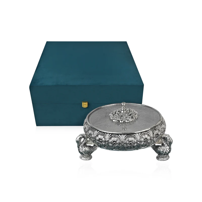 999 Silver Plated Swan Dry Fruit Box