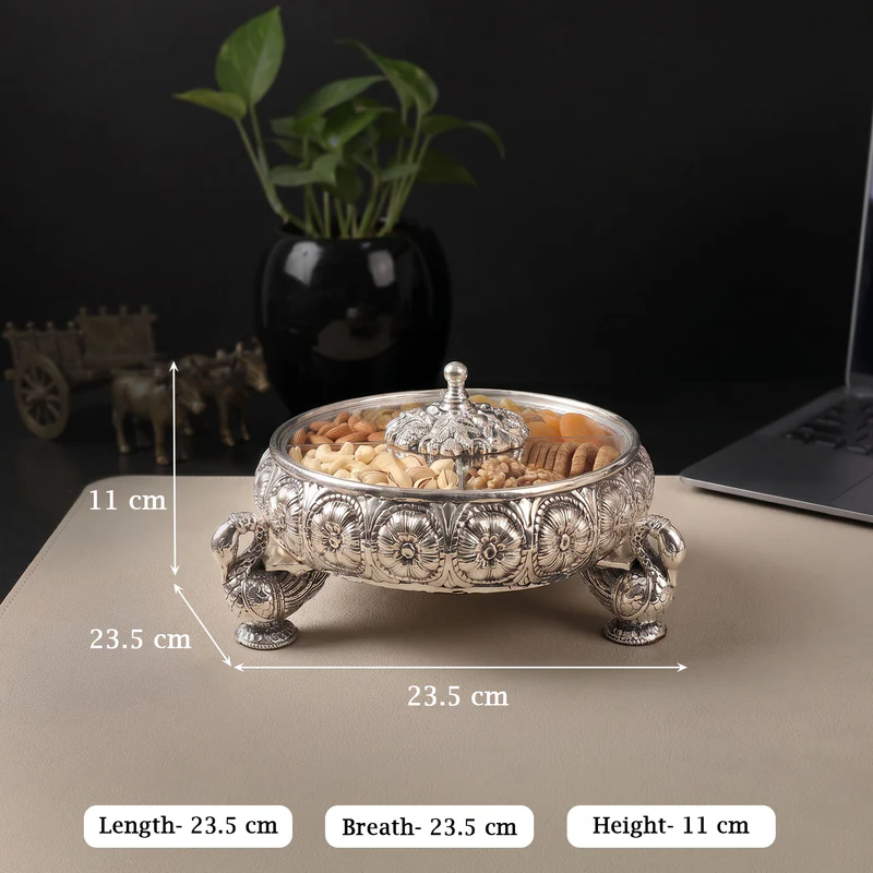 999 Silver Plated Swan Dry Fruit Box